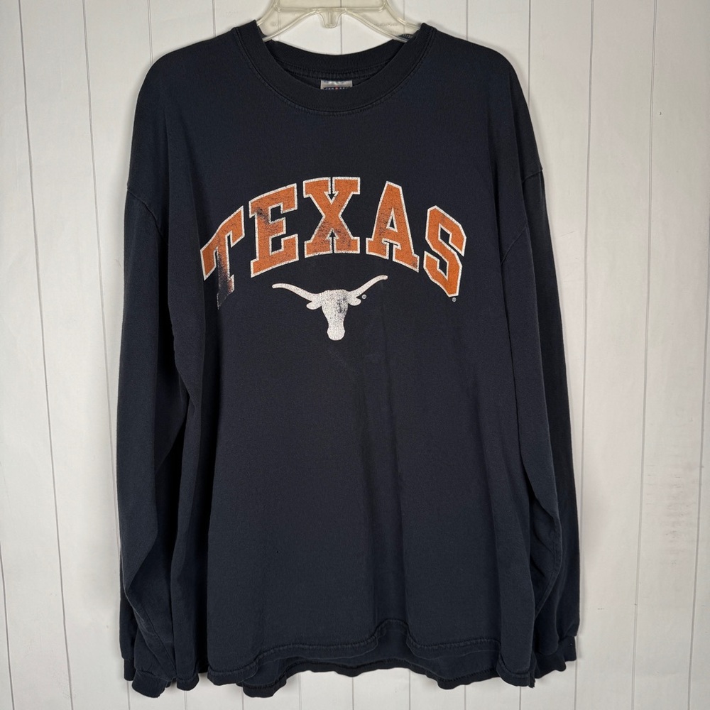 Jerzees Y2K Texas Longhorns Graphic Tee Black Long Sleeve Sports Fan T-Shirt L‎